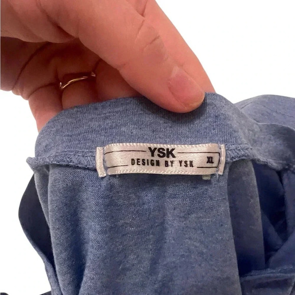 YSK Blue Shirt men’s size xl fits like a medium, v neck short sleeve tee shirt - Picture 3 of 5